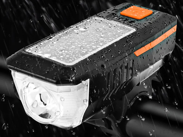 Luz delantera led bicicleta con bocina señal solar manillar