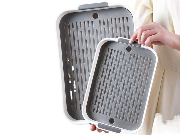 Két rétegű konyha tálca leeresztővel edények, zöldéges, gyümölcs, műanyag