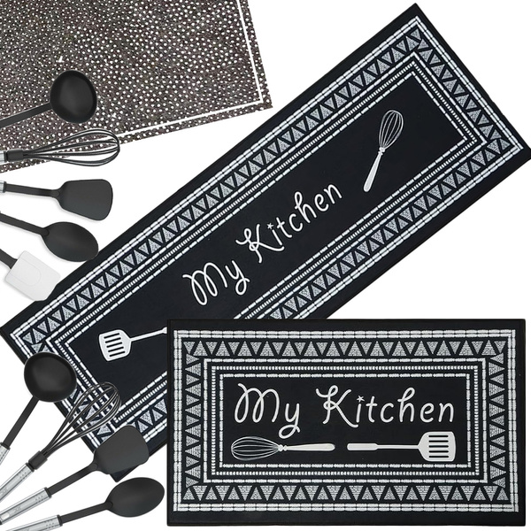 Kitchen decorative rug kit 2 pcs. Kitchen patterns rug