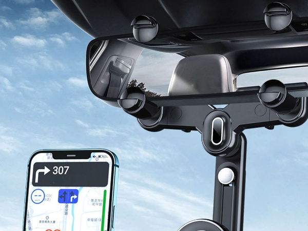 Car holder for the rear view mirror rotatable phone holder
