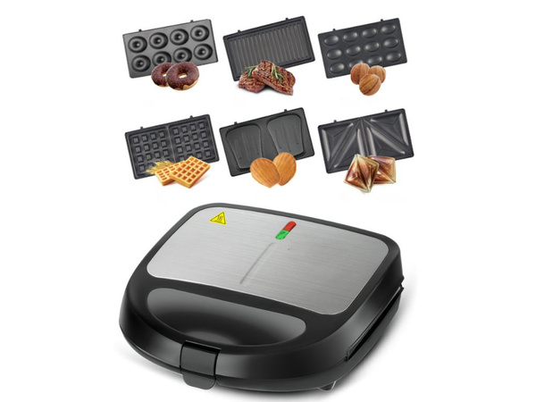 Tostadora 6 en 1 tostadora de gofres donuts placas intercambiables 850 w antiadherente