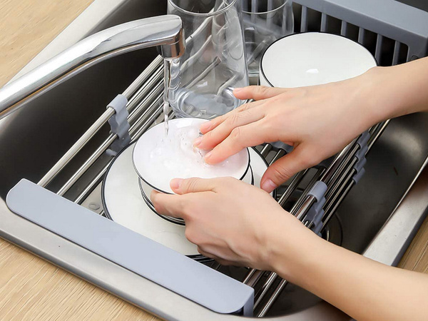 Izlietnes nosusināšanas dēlis teleskopiskais dārzeņu augļu grozs