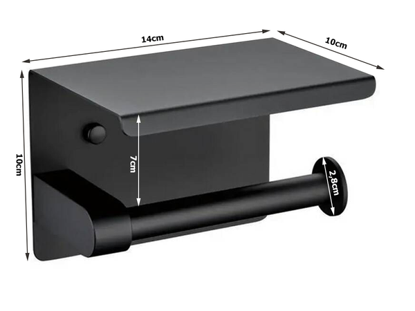 Suport hârtie igienică cu raft telefonic negru loft wc oțel