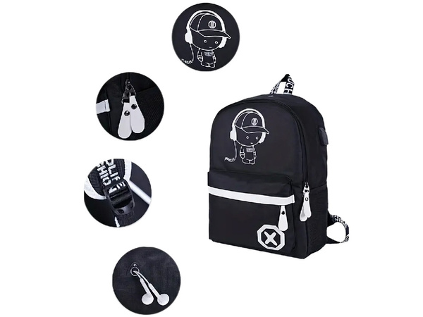 Mochila escolar juvenil música reflectante usb multicompartimento luminosa