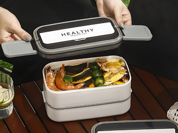 Caja de desayuno con separadores contenedor de dos pisos xxl cubiertos lunchbox 1400 ml