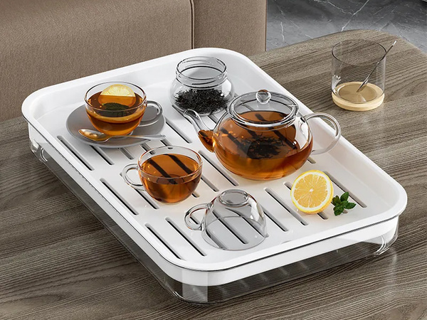 Zweischichtige küchenabstellfläche abtropfgeschirr für gemüse und obst aus kunststoff