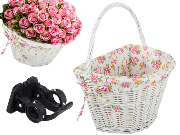 Large wicker bicycle basket click handlebar basket with insert