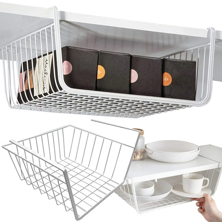 Cesta colgante bajo estante cesta metálica organizador cesta cocina blanco