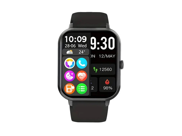 Smartwatch Damenuhr Herrenuhr mit Gummiarmband, Bluetooth, Anruffunktion, schwarz