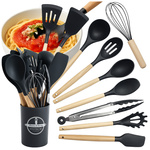 Juego de utensilios de cocina de silicona y madera accesorios cucharas 12 piezas