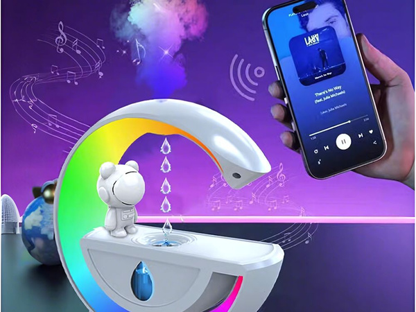 Zvlhčovač vzduchu s reproduktorom bluetooth led astronaut usb hmla rgb