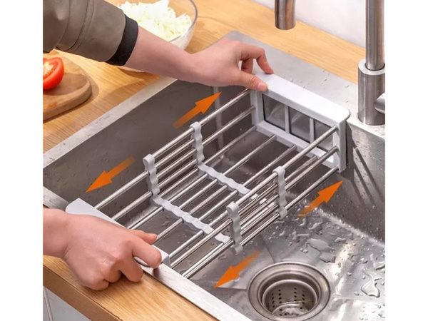 Izlietnes nosusināšanas dēlis teleskopiskais dārzeņu augļu grozs