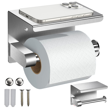 TOILET PAPER HOLDER WITH TELEPHONE SHELF FOR BATHROOM WC STEEL
