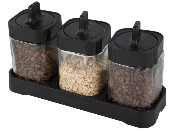 Glass spice containers with food spoon set of 3 pieces