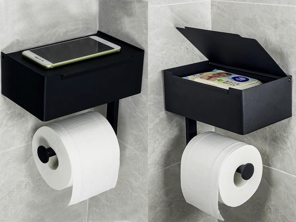 Suport hârtie igienică cu raft suport șervețel negru loft wc