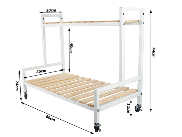 Wooden flowerbed for potted flowers two-storey shelf on wheels terrace