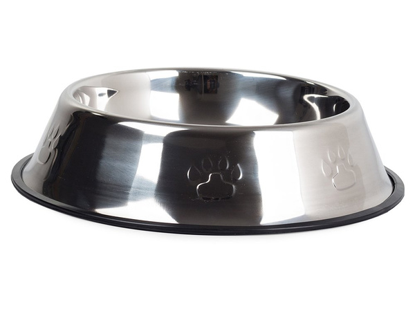 Metal bowl for dog cat silver on rubber 1.3l