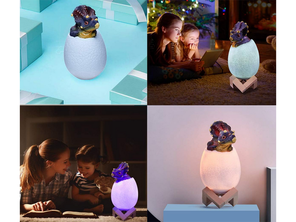 Dinosaurie nočné svetlo triceratops vajce rgb led svietiace vajce pre deti