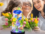 Ewige rose im glas geschenk führte leuchtend blaues glas für frauentag