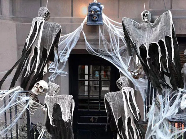 Halloweenska dekorácia závesná dekorácia duch kostra smrť lebka 80 cm