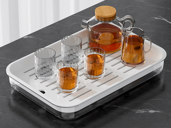 Dvojvrstvový kuchynský podnos na sušenie riadu, zeleniny a ovocia, plastový