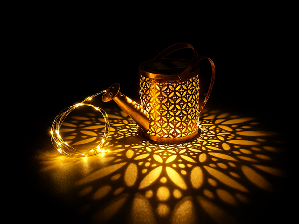 DECORATIVE SOLAR LED LANTERN GARDEN WATERING CAN GARLAND TWILIGHT SENSOR