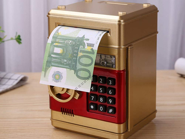 Skarbonka sejf bankomat na kod dostępu banknoty