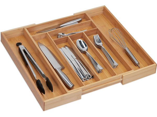 Drawer insert kitchen cutlery organiser bamboo 8 compartments xl