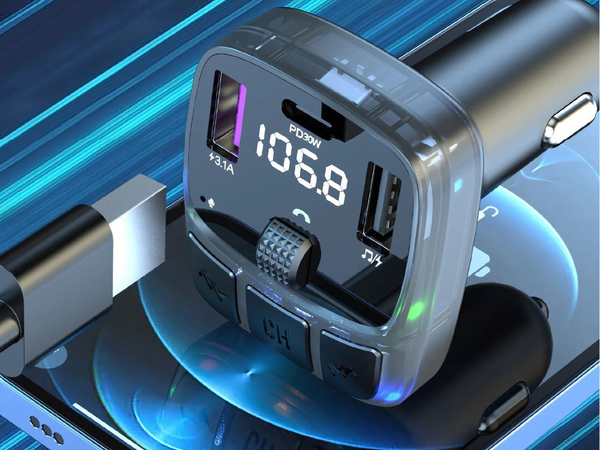 Car car mp3/wma transmitter 2xusb + usb c bluetooth 5.3 led qc 3.0
