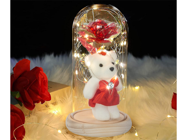 Everlasting rose in glass led luminous glass box women's day gift