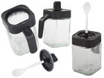 Glass spice containers with food spoon set of 3 pieces