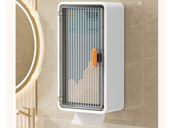 Estante de baño de pared colgante de 3 niveles con puerta y hueco para pañuelos