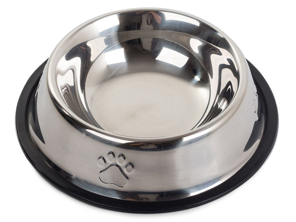 Metal bowl for dog cat silver on rubber 0.5l