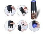 Electric gravity pepper and salt mill with lighting and adjustment