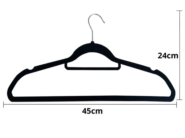 Velour clothes hangers black anti-slip set of 20 pieces