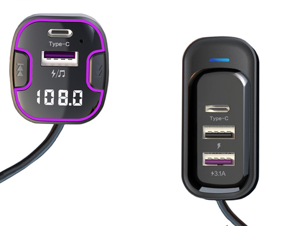 Bluetooth coche transmisor fm 3x usb tipo c adaptador cargador