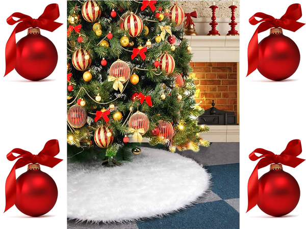 Christmas tree mat white furry 90 cm round
