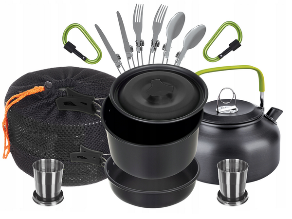 Camping cookware set kemping kettle frying pan 18in1