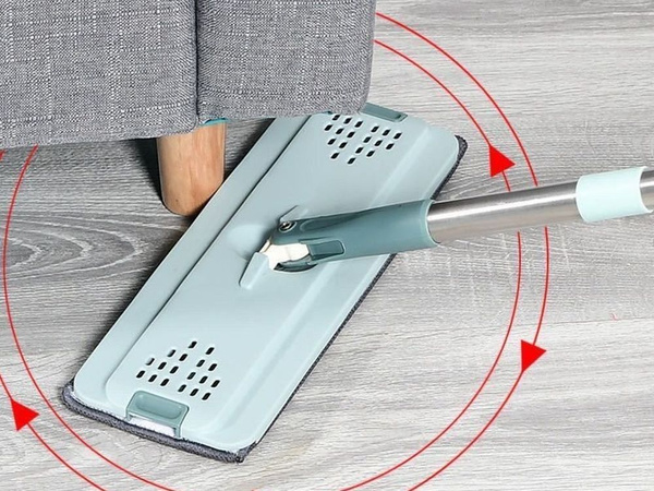 Flat mop with foldable microfibre bucket floor scrubber 2 attachments