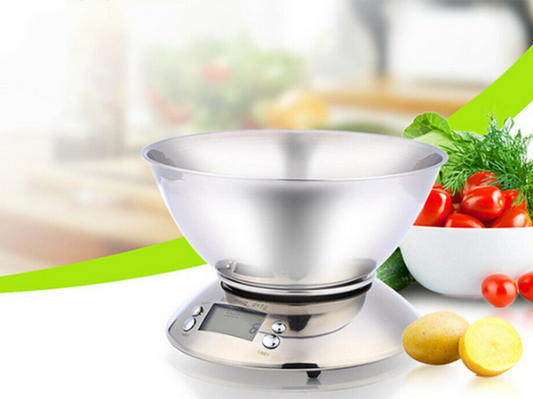 Balance de cuisine electronique digitale avec bol 5kg lcd argent metal