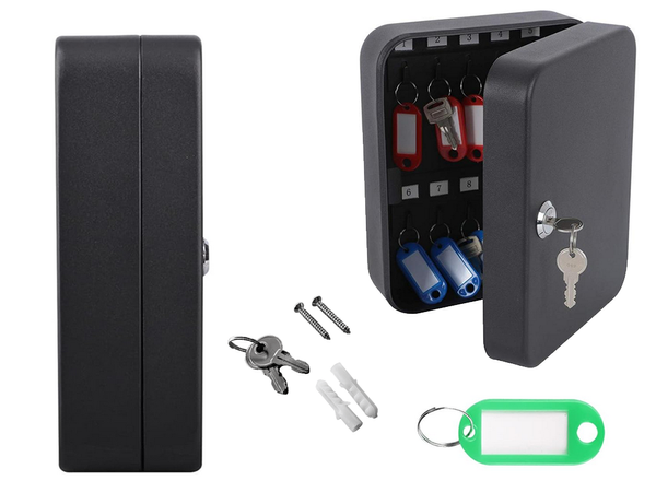 Key safe metal case lockable for 20 keys hangers with hooks