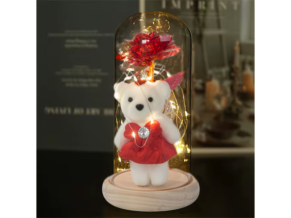 Rosa eterna en caja de cristal luminosa led regalo dia de la mujer