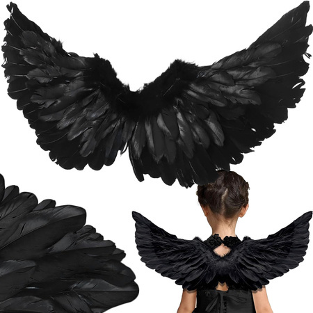 Feather angel wings black fairy tale costume cosplay halloween disguise