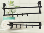 Umeraș de baie negru pentru prosoape și accesorii 40cm fără găurire 4 cârlige