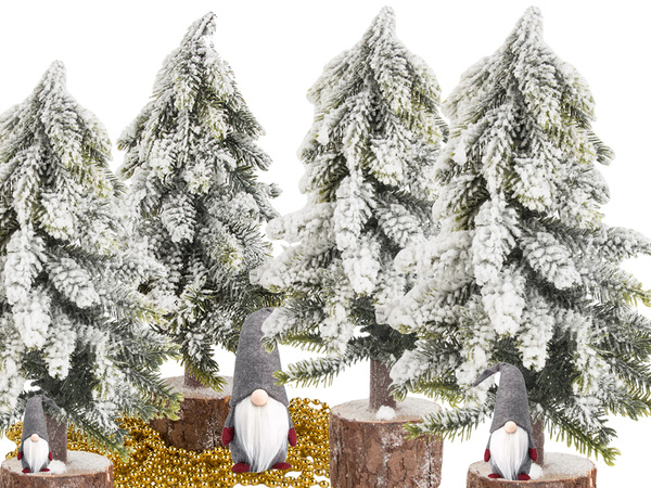 Arbre de noël artificiel neige petit bureau décoratif sur tronc épais enneigé