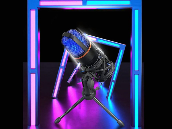 Microfon de studio usb rgb trepied pentru calculator stream gaming cardioid