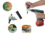 Sheet metal cutting attachment scissors on drill