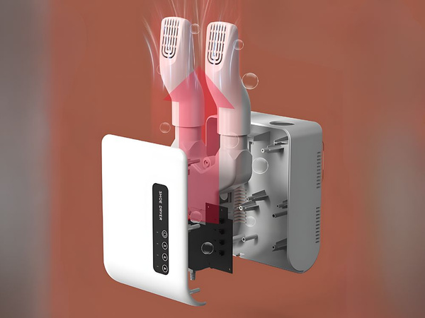 Wall-mounted shoe dryer with adhesive strips for intensive quick drying