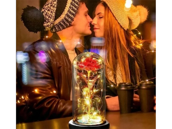 Everlasting rose in glass gift led rgb luminous red glass for the occasion