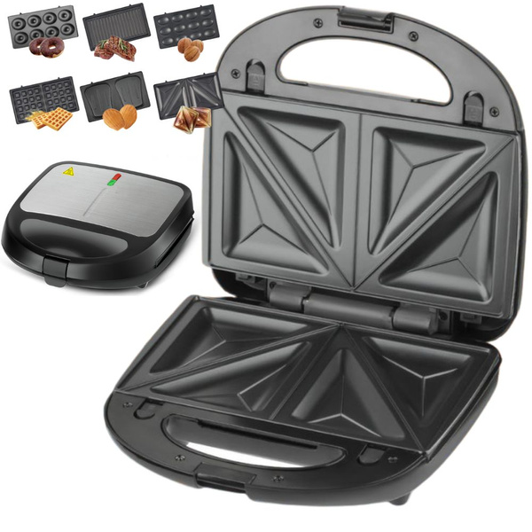 6-in-1 toaster, waffle maker, donut maker, interchangeable plates, 850w, non-stick